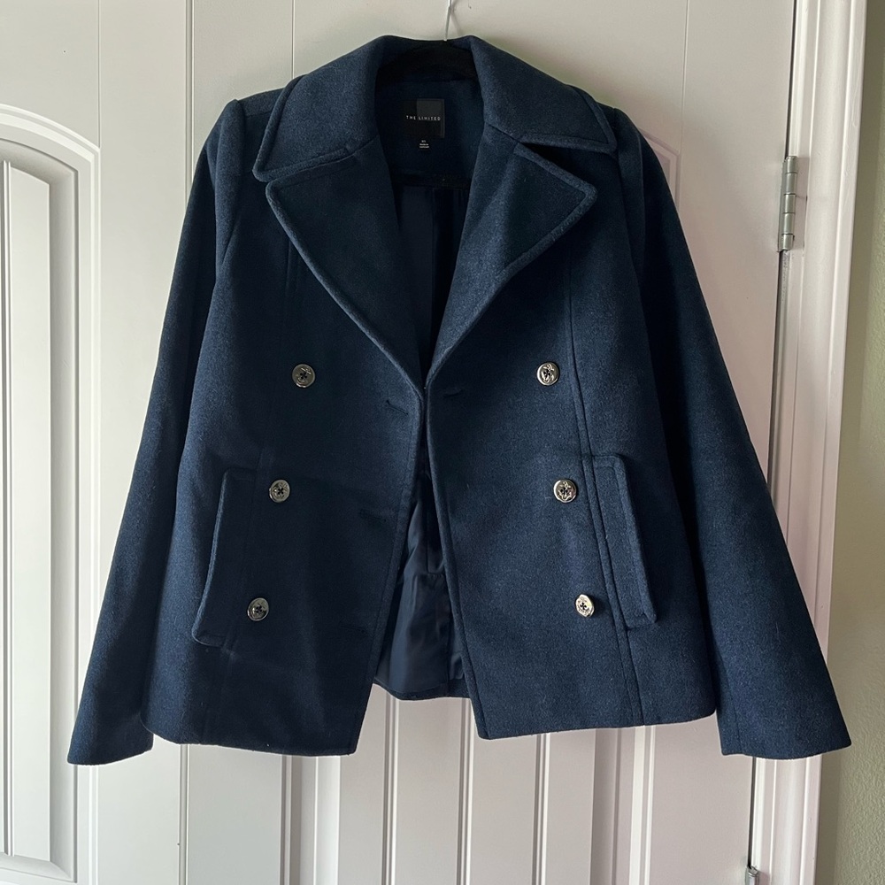 The Limited Dark Blue Double-Breasted Pea Coat
